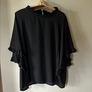 Boohoo Elegant Black Ruffle Sleeve Top size 22